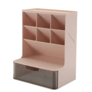 คอนโดปากกาสีชมพู กล่องจัดระเบียบ กล่องลิ้นชัก ของแต่งโต๊ะทำงาน